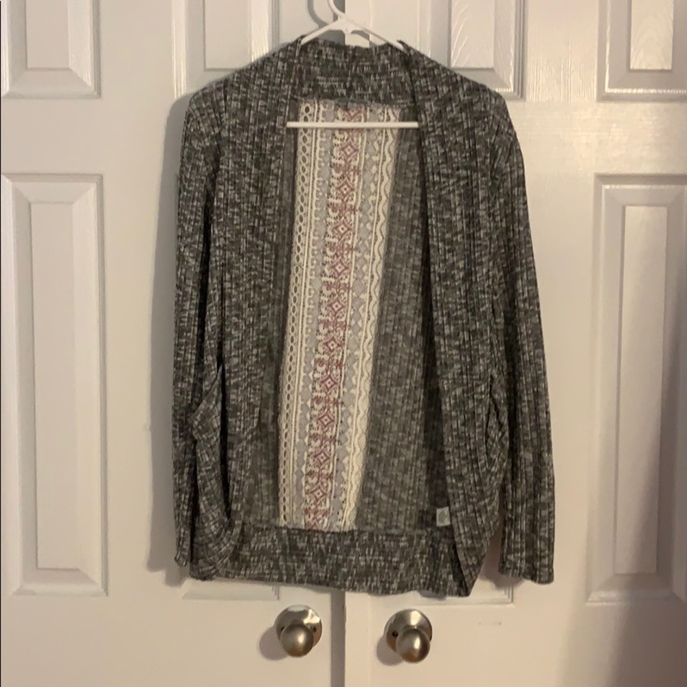 Grey Cardigan with crocheted back